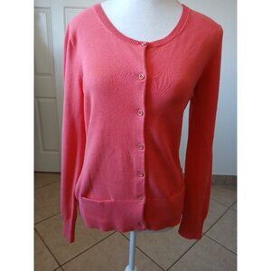 J Jill Cardigan Women XS  Stretch Pink Orange Salmon  Scoop Pockets Long Sleeve